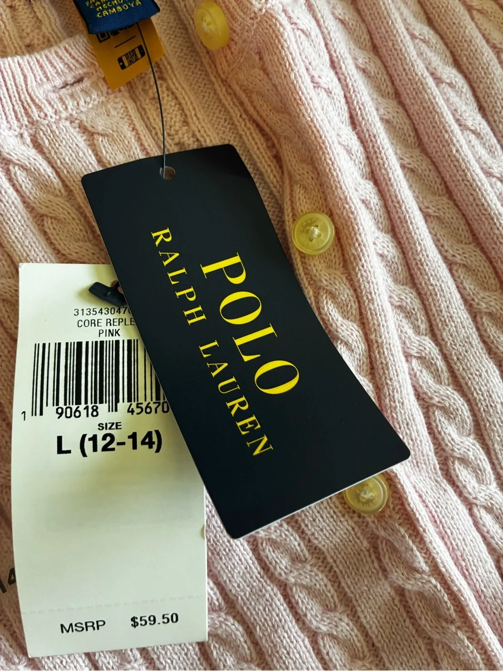 Polo by Ralph Lauren Light Pink Cable-Knit Cardigan